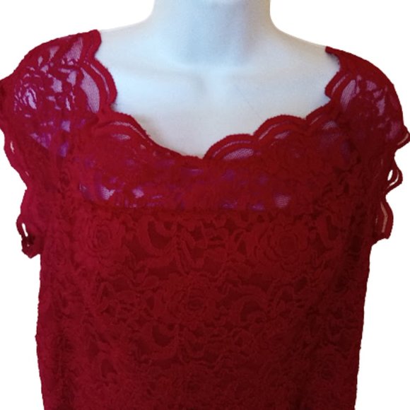 LE CHATEAU Red Stretch Lace OveralyDress Size XXL NEW NWT - Picture 3 of 6
